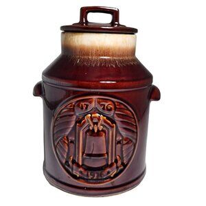 McCoy USA 7019 Vintage Cookie Jar Canister Brown Drip 1976 Liberty Bell Old Milk